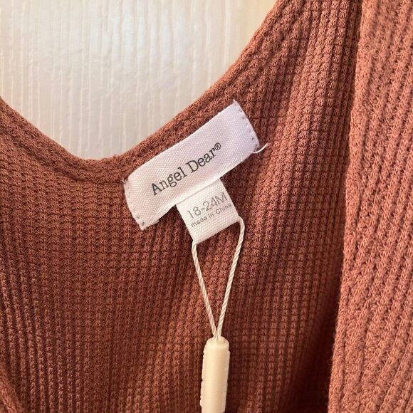 Angel Dear Pecan Brown Waffle Knit Thermal Overalls Boys Size 18-24 Months NWT - Picture 8 of 13